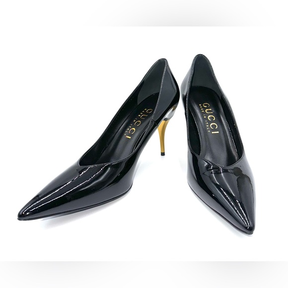 GUCCI PRISCILLA PATENT LEATHER POINTED-TOE PUMPS IN BLACK